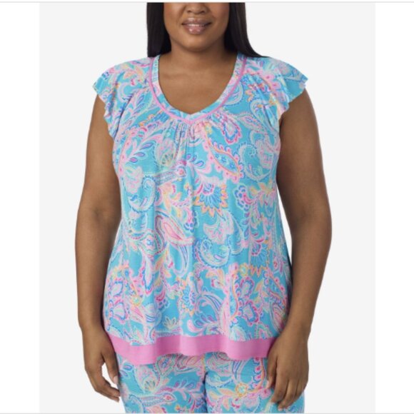 Ellen Tracy Plus Size Short Sleeve Cropped Pajama Set, Multi, NWT - Picture 1 of 3